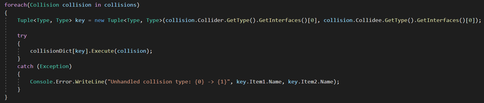 Collision handler code snippet
